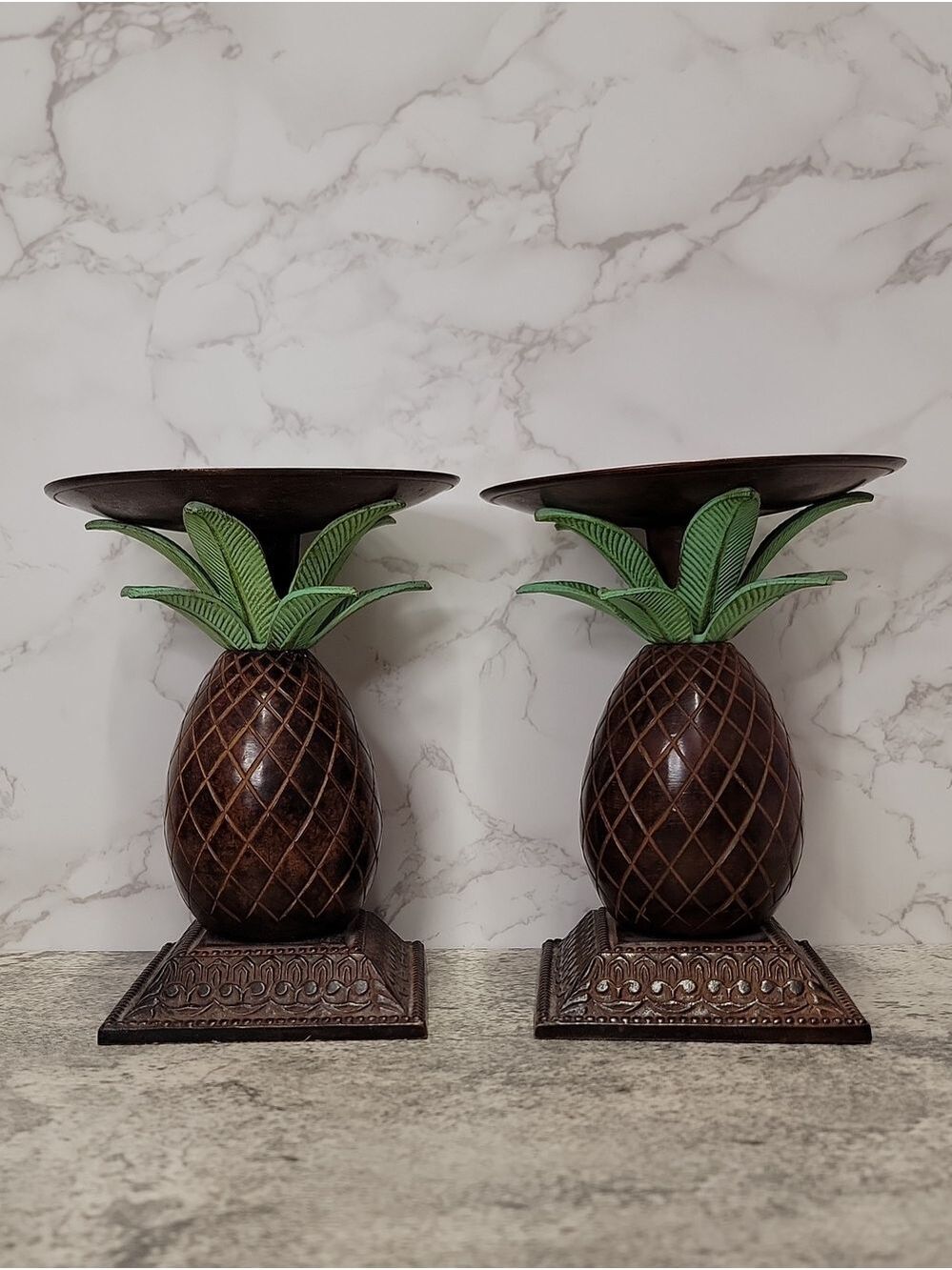 Vintage Heavy Pineapple tapered candle holder Metal/Bronze (One candle holder)